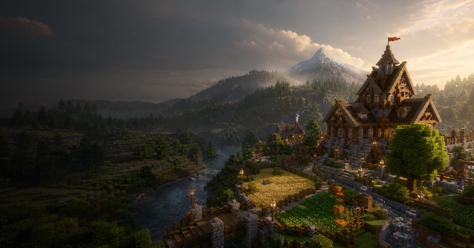 A Minecraft town and farm